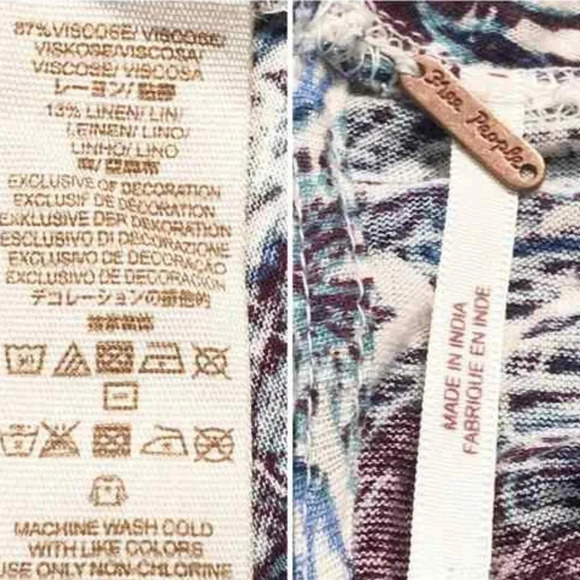 Free People New World Long Sleeve Top Linen Blend Purple Blue Ivory Lace… - Picture 6 of 6